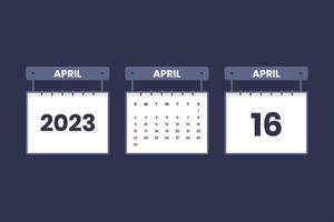 16 april 2023 kalender ikon för schema, utnämning, Viktig datum begrepp vektor