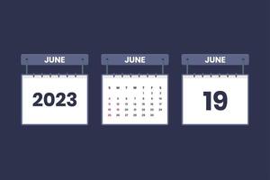 19. Juni 2023 Kalendersymbol für Zeitplan, Termin, wichtiges Datumskonzept vektor