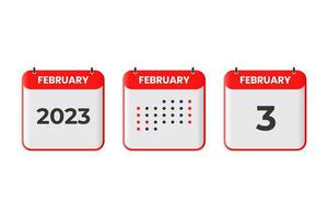 februari 3 kalender design ikon. 2023 kalender schema, utnämning, Viktig datum begrepp vektor