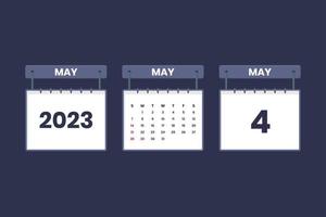 4 Maj 2023 kalender ikon för schema, utnämning, Viktig datum begrepp vektor