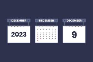 9 december 2023 kalender ikon för schema, utnämning, Viktig datum begrepp vektor