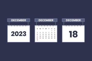 18 december 2023 kalender ikon för schema, utnämning, Viktig datum begrepp vektor