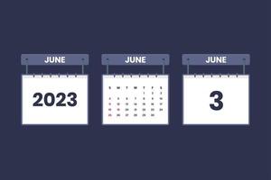 3 juni 2023 kalender ikon för schema, utnämning, Viktig datum begrepp vektor