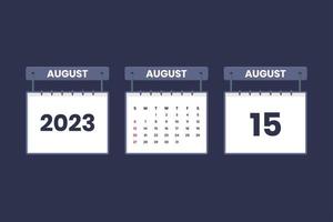 15 augusti 2023 kalender ikon för schema, utnämning, Viktig datum begrepp vektor