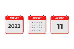 August 2023 Kalenderdesign. 11. August 2023 Kalendersymbol für Zeitplan, Termin, wichtiges Datumskonzept vektor