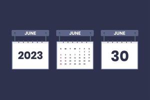 30 juni 2023 kalender ikon för schema, utnämning, Viktig datum begrepp vektor