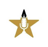 Podcast-König und sternförmiges Vektor-Logo-Design. King Music Logo-Design-Konzept. vektor