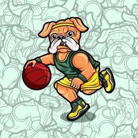 niedlicher mopshund, der basketballillustration spielt vektor