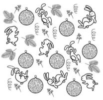 weihnachten neujahr rubbit bunny doodle, symbol des jahres 2023 vektor