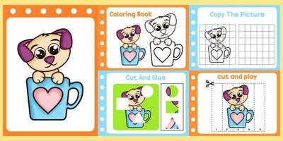 kalkylblad packa för barn med hund vektor. barns studie bok vektor
