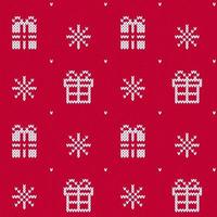 rote Weihnachtsstrickjacke-Geschenkboxen und Schneeflockenmuster. vektor