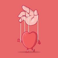 hjärta kontrollerade tycka om en marionett vektor illustration. kärlek, alla hjärtans dag, sorg design begrepp.