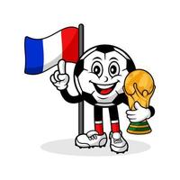 maskottchen cartoon fußball frankreich flagge mit trophäengewinner vektor