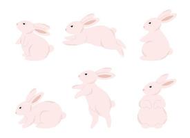 uppsättning av söt vit kaniner. djur, hare. år av de kanin. påsk kanin vektor