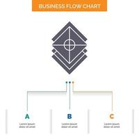arrangieren. Entwurf. Schichten. Stapel. Layer-Business-Flow-Chart-Design mit 3 Schritten. Glyphensymbol für Präsentationshintergrundvorlage Platz für Text. vektor