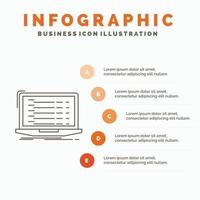 API. App. Kodierung. Entwickler. Laptop-Infografik-Vorlage für Website und Präsentation. Linie graues Symbol mit orangefarbener Infografik-Stil-Vektorillustration vektor