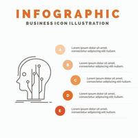 data. huvud. mänsklig. kunskap. nätverk infographics mall för hemsida och presentation. linje grå ikon med orange infographic stil vektor illustration