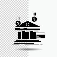 Bank. Zahlungen. Banken. finanziell. Geld-Glyphen-Symbol auf transparentem Hintergrund. schwarzes Symbol vektor