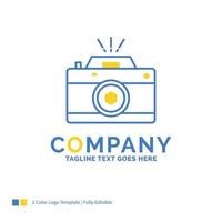 Kamera. Fotografie. Erfassung. Foto. Blende blau gelb Business-Logo-Vorlage. Platz für kreative Designvorlagen für den Slogan. vektor