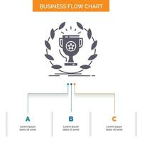 vergeben. Tasse. Preis. belohnen. Sieg-Business-Flow-Chart-Design mit 3 Schritten. Glyphensymbol für Präsentationshintergrundvorlage Platz für Text. vektor