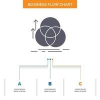 Gleichgewicht. Kreis. Ausrichtung. Messung. Geometrie-Business-Flow-Chart-Design mit 3 Schritten. Glyphensymbol für Präsentationshintergrundvorlage Platz für Text. vektor