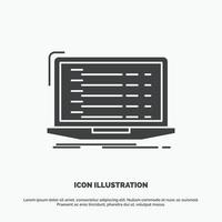 API. App. Kodierung. Entwickler. Laptop-Symbol. Glyphenvektor graues Symbol für ui und ux. Website oder mobile Anwendung vektor