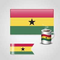 ghana-flagge gedruckt auf kaffeetasse und kleiner flagge vektor