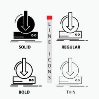 tillägg. innehåll. dlc. ladda ner. spel ikon i tunn. regelbunden. djärv linje och glyf stil. vektor illustration