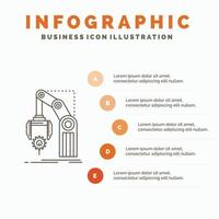 automatisering. fabrik. hand. mekanism. paket infographics mall för hemsida och presentation. linje grå ikon med orange infographic stil vektor illustration