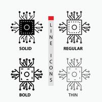 Chip. Zentralprozessor. Mikrochip. Prozessor. Technologie-Ikone in dünn. regulär. fette Linie und Glyphenstil. Vektor-Illustration vektor