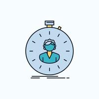 schnell. Geschwindigkeit. Stoppuhr. Timer. Mädchen flache Ikone. grünes und gelbes zeichen und symbole für website und mobile anwendung. Vektor-Illustration vektor