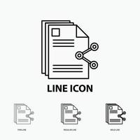 Inhalt. Dateien. teilen. Teilen. Dokumentsymbol in dünn. regelmäßiger und fetter Linienstil. Vektor-Illustration vektor