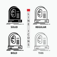ai. Gehirn. Zukunft. Intelligenz. Maschinensymbol in dünn. regulär. fette Linie und Glyphenstil. Vektor-Illustration vektor