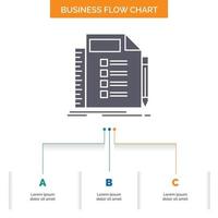 Geschäft. aufführen. planen. Planung. Aufgaben-Business-Flow-Chart-Design mit 3 Schritten. Glyphensymbol für Präsentationshintergrundvorlage Platz für Text. vektor