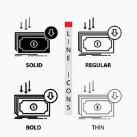 Geschäft. kosten. schneiden. Kosten. Finanzen. Geldsymbol in dünn. regulär. fette Linie und Glyphenstil. Vektor-Illustration vektor