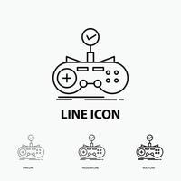 kolla upp. kontroller. spel. gamepad. gaming ikon i tunn. regelbunden och djärv linje stil. vektor illustration