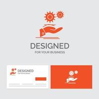 Business-Logo-Vorlage für die Lösung. Hand. Idee. Ausrüstung. Dienstleistungen. orange visitenkarten mit markenlogo-vorlage. vektor