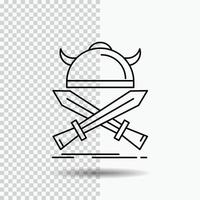 slåss. emblem. viking. krigare. svärd linje ikon på transparent bakgrund. svart ikon vektor illustration