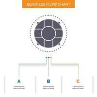 Hilfe. Leben. Rettungsring. Lebensretter. Bewahrer-Business-Flow-Chart-Design mit 3 Schritten. Glyphensymbol für Präsentationshintergrundvorlage Platz für Text. vektor