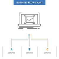 System. Überwachung. Checkliste. gut. ok Business-Flussdiagramm-Design mit 3 Schritten. Liniensymbol für Präsentation Hintergrundvorlage Platz für Text vektor