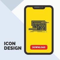 die Architektur. Entwurf. Schaltkreis. Entwurf. Engineering-Glyphen-Symbol in Mobile für Download-Seite. gelber Hintergrund vektor