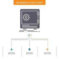 Bank. Hinterlegung. sicher. Sicherheit. Tresor-Business-Flow-Chart-Design mit 3 Schritten. Glyphensymbol für Präsentationshintergrundvorlage Platz für Text. vektor