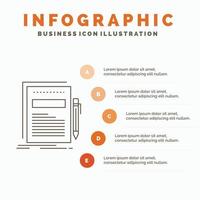 Geschäft. dokumentieren. Datei. Papier. Präsentations-Infografik-Vorlage für Website und Präsentation. Linie graues Symbol mit orangefarbener Infografik-Stil-Vektorillustration vektor