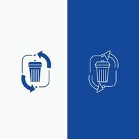 Abfall. Verfügung. Müll. Management. Recycling-Linie und Glyph-Web-Schaltfläche in blauer Farbe vertikales Banner für ui und ux. Website oder mobile Anwendung vektor