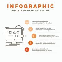 konst. dator. design. digital. studio infographics mall för hemsida och presentation. linje grå ikon med orange infographic stil vektor illustration