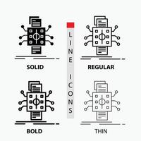 analys. data. utgångspunkt. bearbetning. rapportering ikon i tunn. regelbunden. djärv linje och glyf stil. vektor illustration