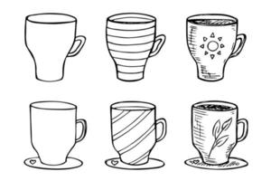 nette tasse tee- und kaffeeillustration. einfache Becher-Cliparts. gemütliches Zuhause-Doodle-Set vektor