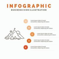 prestation. flagga. uppdrag. berg. Framgång infographics mall för hemsida och presentation. linje grå ikon med orange infographic stil vektor illustration