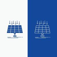 sol. panel. energi. teknologi. smart stad linje och glyf webb knapp i blå Färg vertikal baner för ui och ux. hemsida eller mobil Ansökan vektor