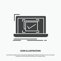 System. Überwachung. Checkliste. gut. OK-Symbol. Glyphenvektor graues Symbol für ui und ux. Website oder mobile Anwendung vektor